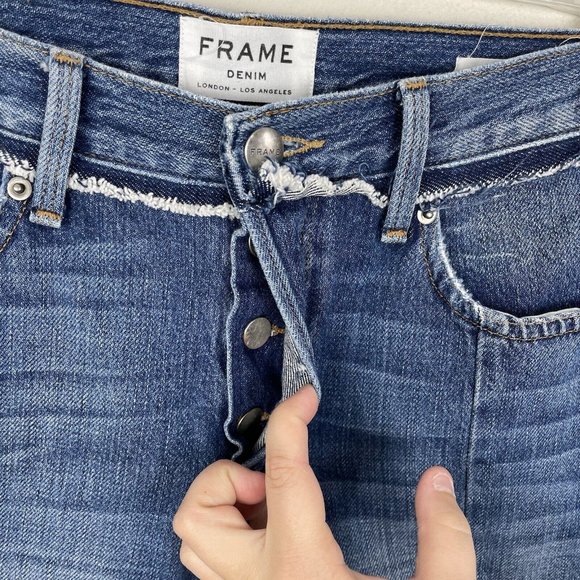 FRAME Le Original Wetherly Mix Distressed Denim Rigid Straight Leg Jeans Size 27 - Picture 6 of 11